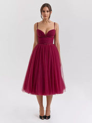 Elegant A-Line Graduation Sweet Tulle Sleeveless Midi Dress