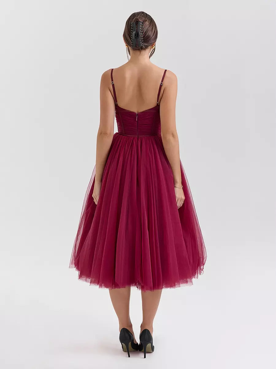 Elegant A-Line Graduation Sweet Tulle Sleeveless Midi Dress