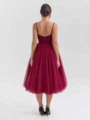 Elegant A-Line Graduation Sweet Tulle Sleeveless Midi Dress