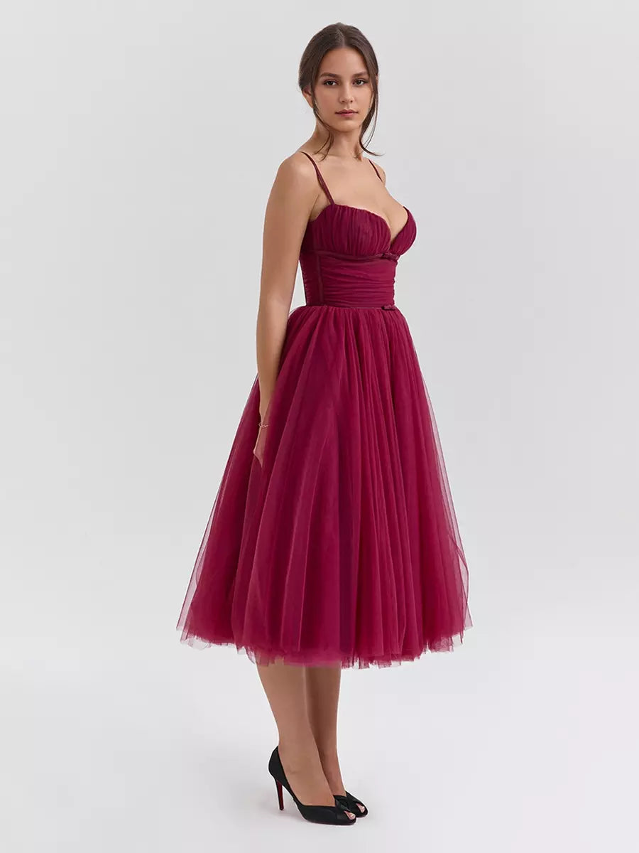 Elegant A-Line Graduation Sweet Tulle Sleeveless Midi Dress