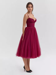 Elegant A-Line Graduation Sweet Tulle Sleeveless Midi Dress