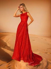Elegant A-Line Jewel Neck Polyester With Train Social Party Maxi Dress