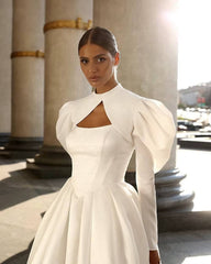 Elegant A Line Lace Up Satin Floor-Length 2 Piece Wedding Party Dress
