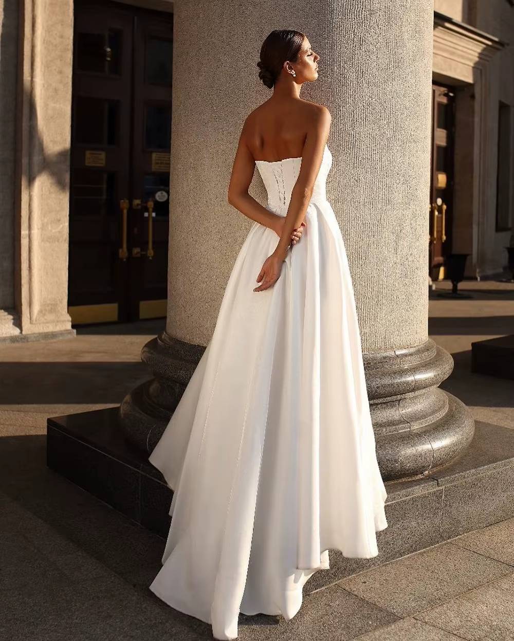 Elegant A Line Lace Up Satin Floor-Length 2 Piece Wedding Party Dress