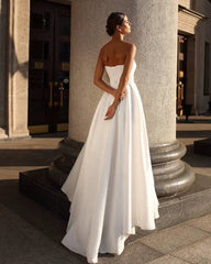 Elegant A Line Lace Up Satin Floor-Length 2 Piece Wedding Party Dress