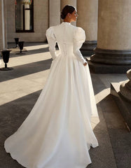 Elegant A Line Lace Up Satin Floor-Length 2 Piece Wedding Party Dress