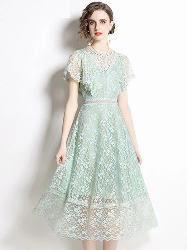 Elegant A-Line Lace Vintage Designer Party Dress
