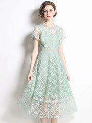 Elegant A-Line Lace Vintage Designer Party Dress
