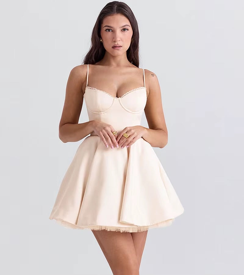 Elegant A-Line Mesh Lining Backless Princess Mini Dress