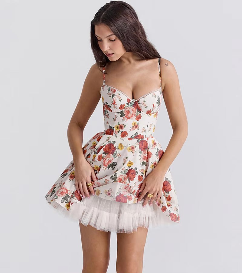 Elegant A-Line Mesh Lining Backless Princess Mini Dress