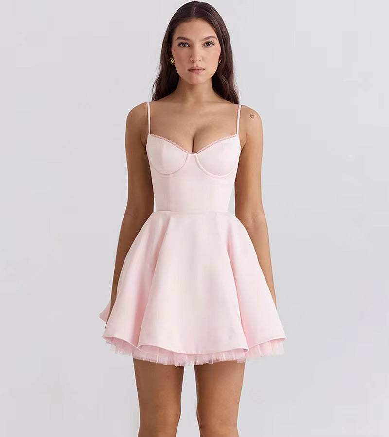 Elegant A-Line Mesh Lining Backless Princess Mini Dress
