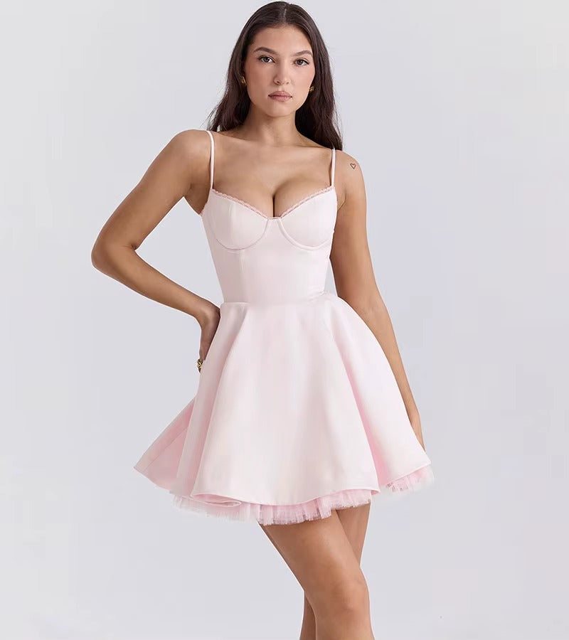 Elegant A-Line Mesh Lining Backless Princess Mini Dress