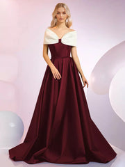 Elegant A-Line Neckline Sweep Short Sleeves Zipper Bows Satin Dresses