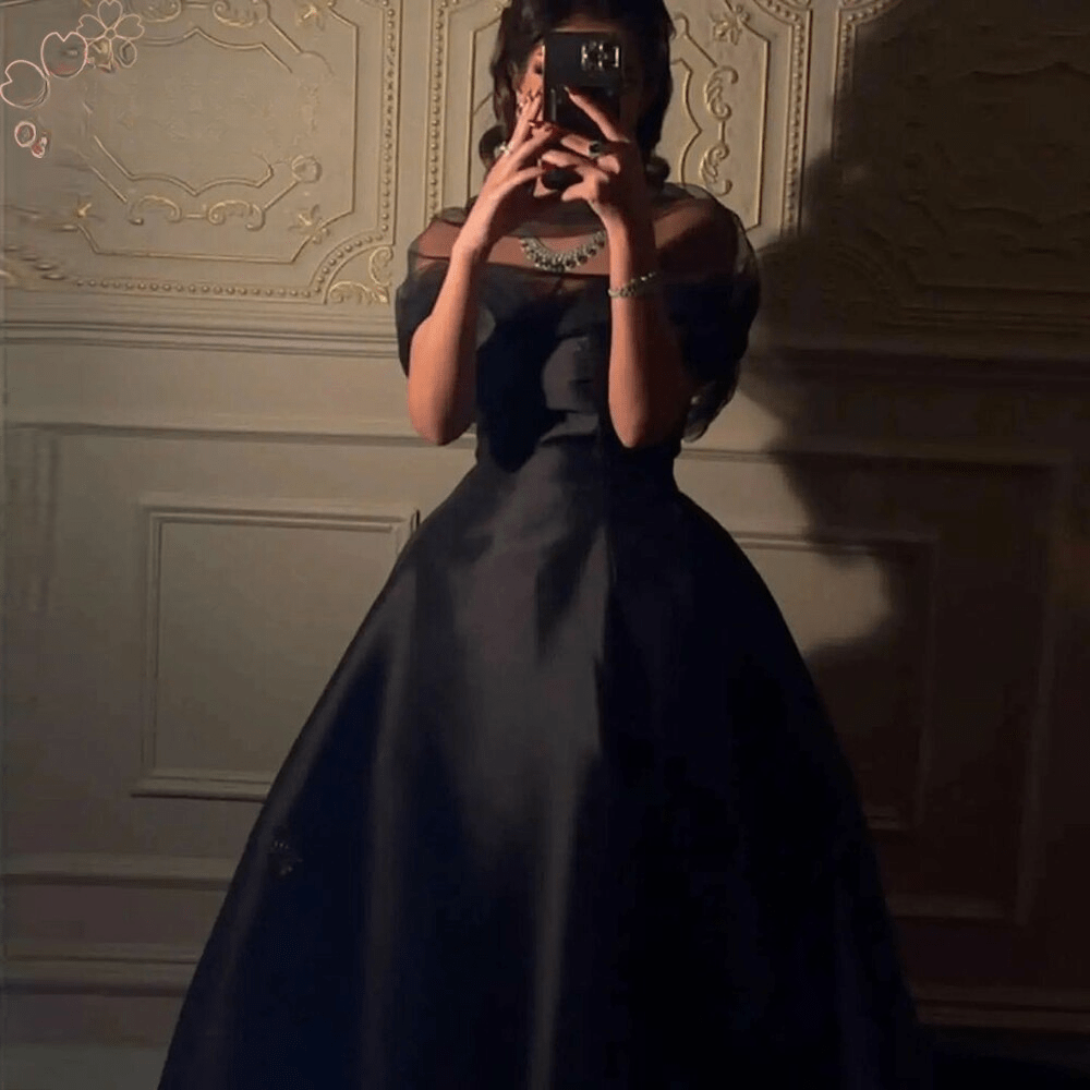 A Line Off the Shoulder Arabic Satin Evening Elegant Dress