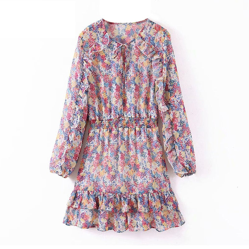 Elegant A Line Ruffles Floral Print Mini Dress