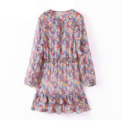 Elegant A Line Ruffles Floral Print Mini Dress