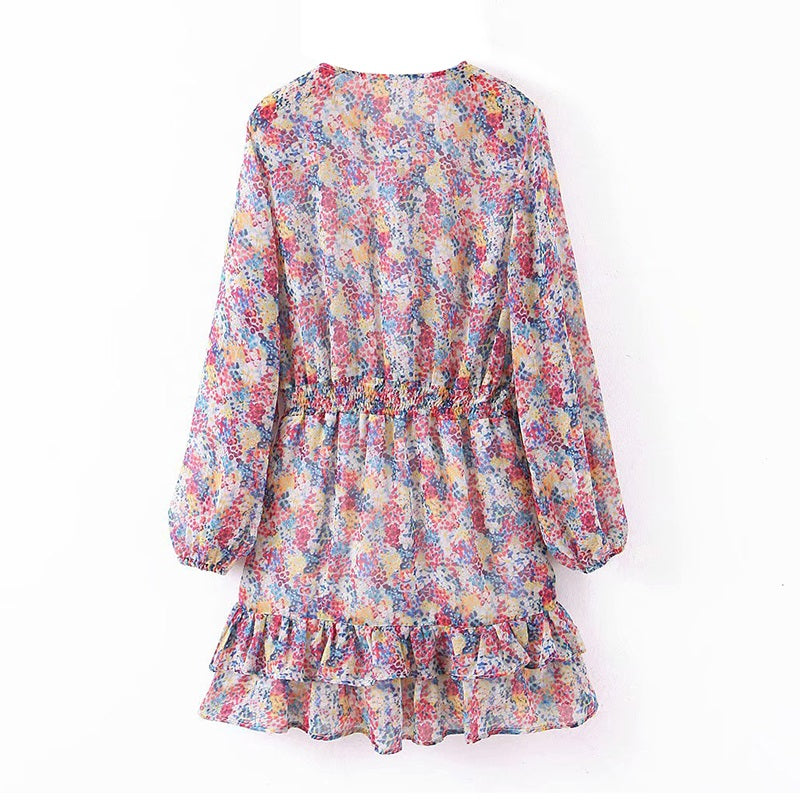 Elegant A Line Ruffles Floral Print Mini Dress