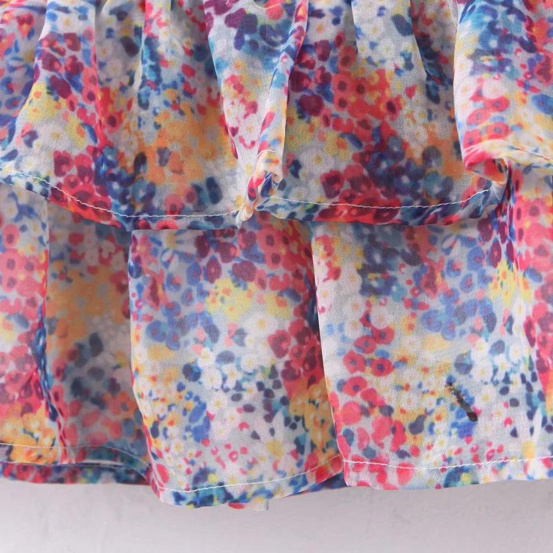 Elegant A Line Ruffles Floral Print Mini Dress