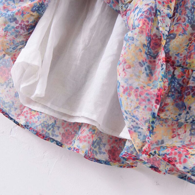 Elegant A Line Ruffles Floral Print Mini Dress