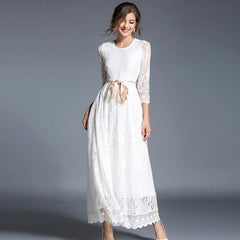 Elegant A-Line Slim office lady lace Hollow Out long dress