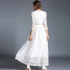 Elegant A-Line Slim office lady lace Hollow Out long dress