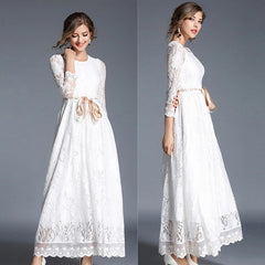 Elegant A-Line Slim office lady lace Hollow Out long dress
