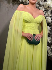 Elegant A-Line Sweetheart Neck Chiffon With Train Pleated Social Party Evening Dress