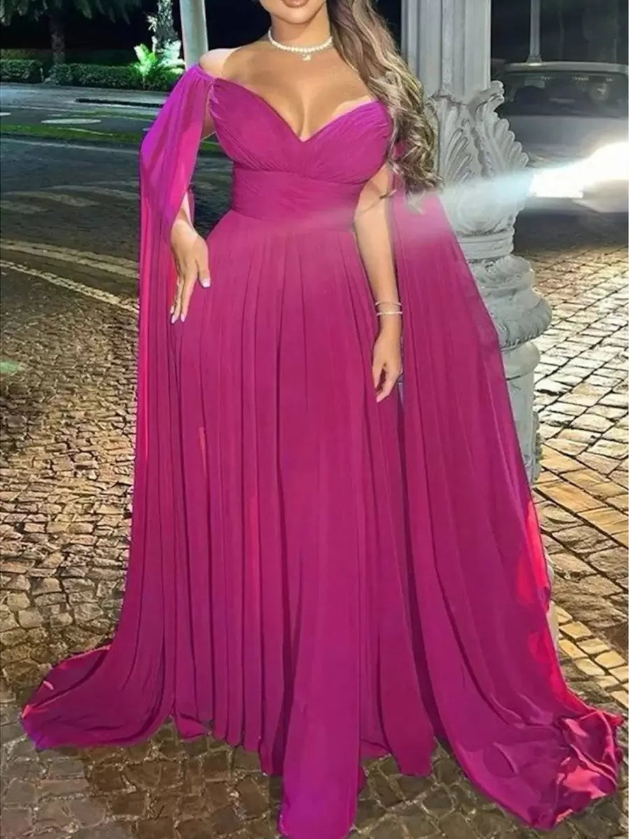 Elegant A-Line Sweetheart Neck Chiffon With Train Pleated Social Party Evening Dress