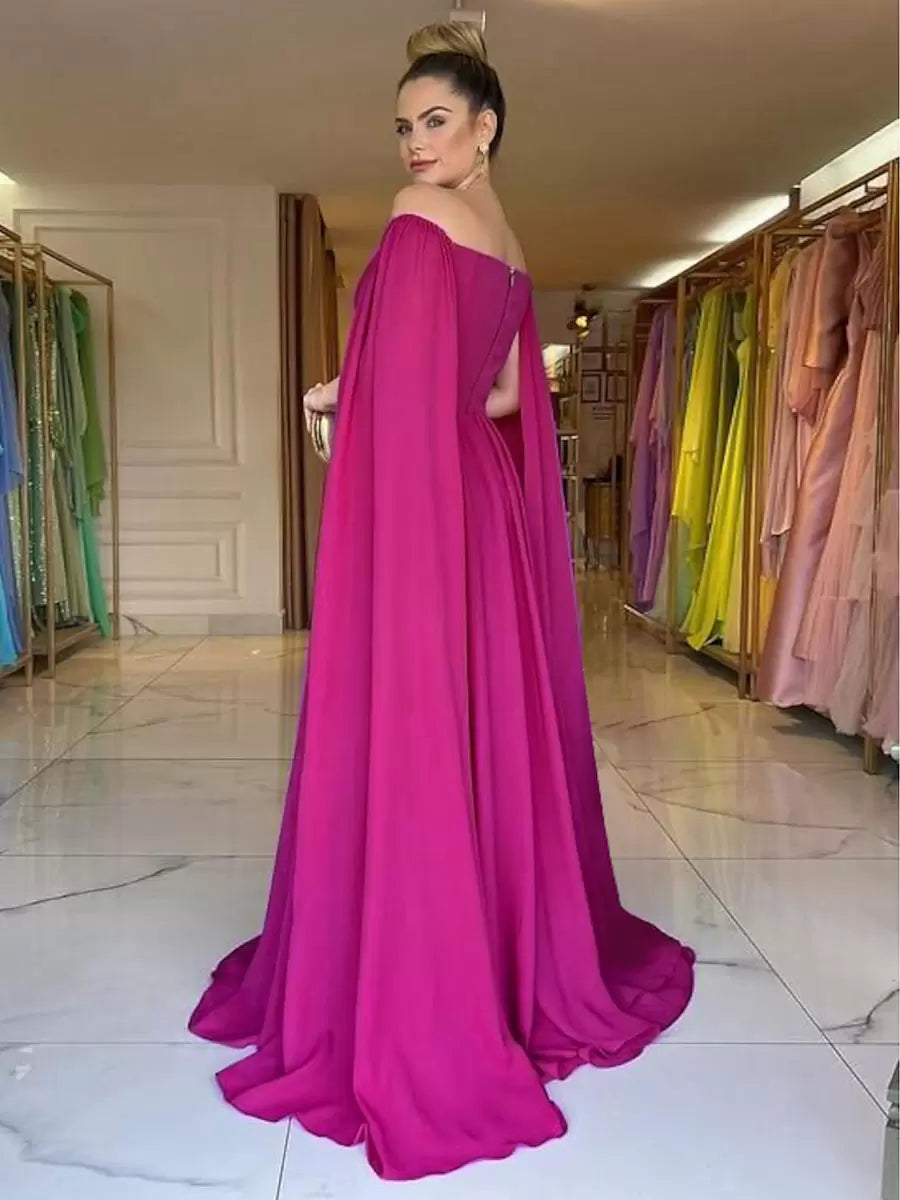 Elegant A-Line Sweetheart Neck Chiffon With Train Pleated Social Party Evening Dress