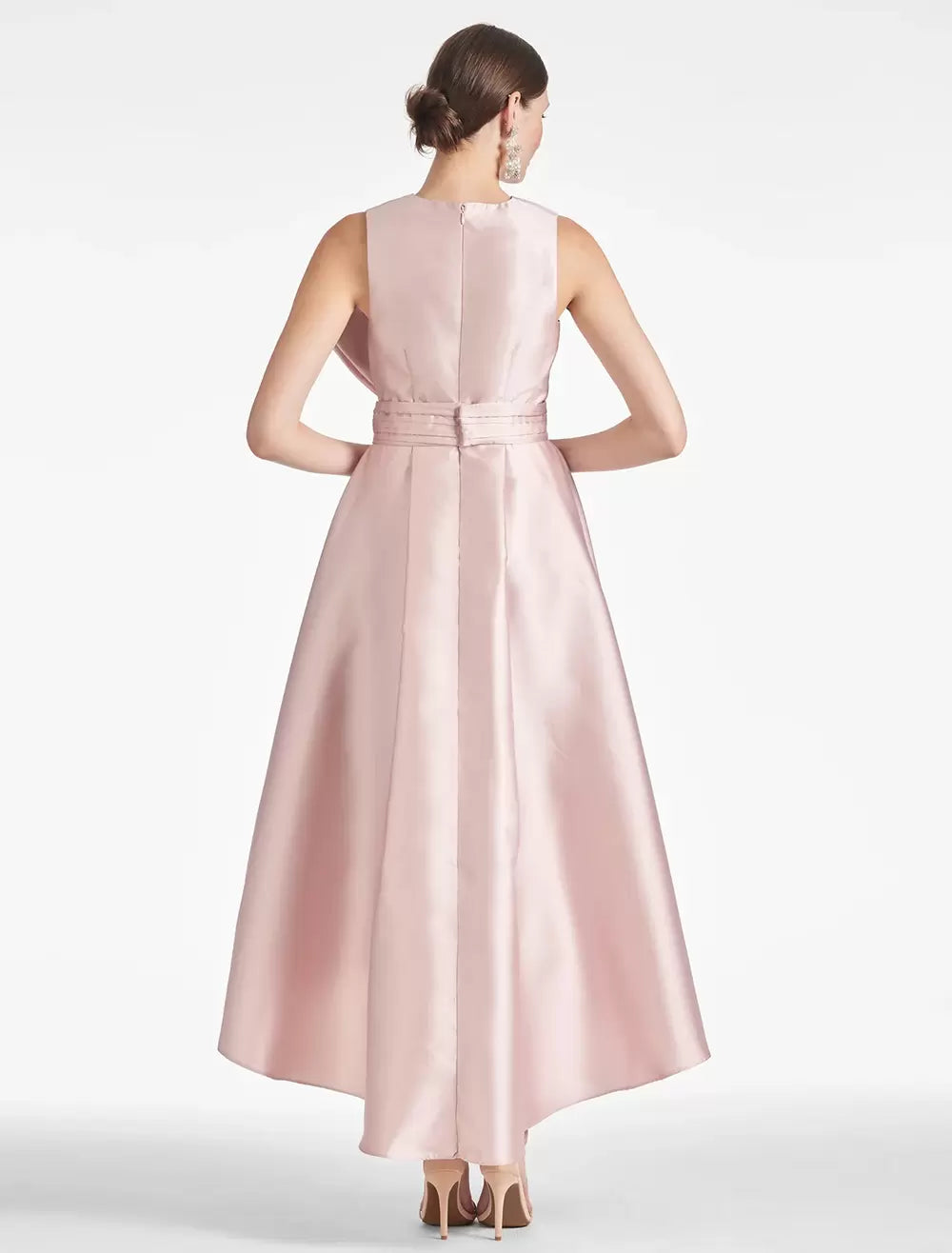 Elegant A-Line Tea-Length V-Neck Bows Satin Fabric Sleeveless Dress
