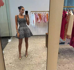 Elegant A-line Plaid Side Pocket Knitted Mini Dress