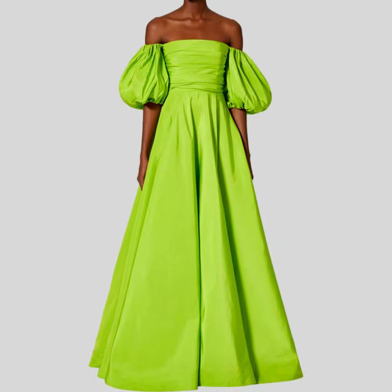 Elegant A-line Pullover Strapless Puff Sleeves Floor-Length Maxi Dress
