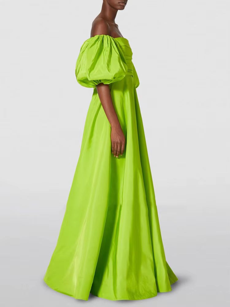 Elegant A-line Pullover Strapless Puff Sleeves Floor-Length Maxi Dress