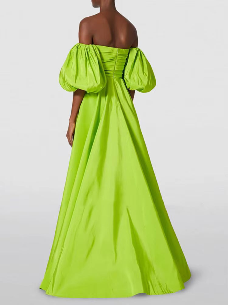 Elegant A-line Pullover Strapless Puff Sleeves Floor-Length Maxi Dress