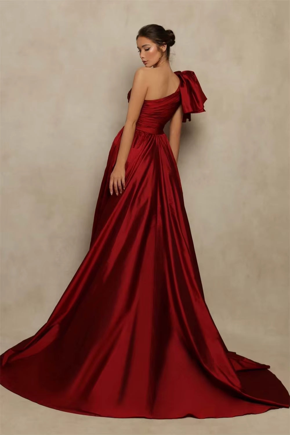 Elegant A-line Side High Split One Shoulder Floor-Length Maxi Dress