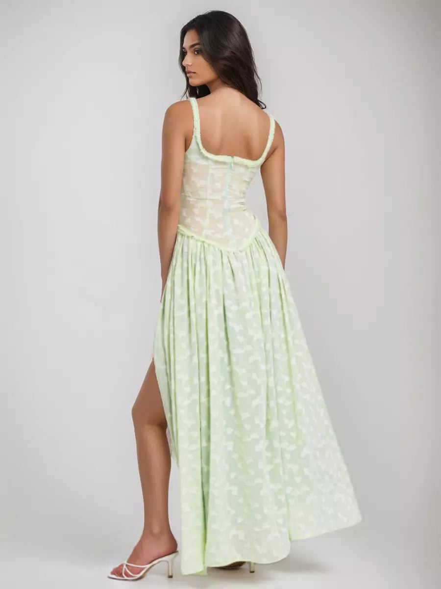 Elegant A-line Square Collar Sleeveless Boho Strap Maxi Dress