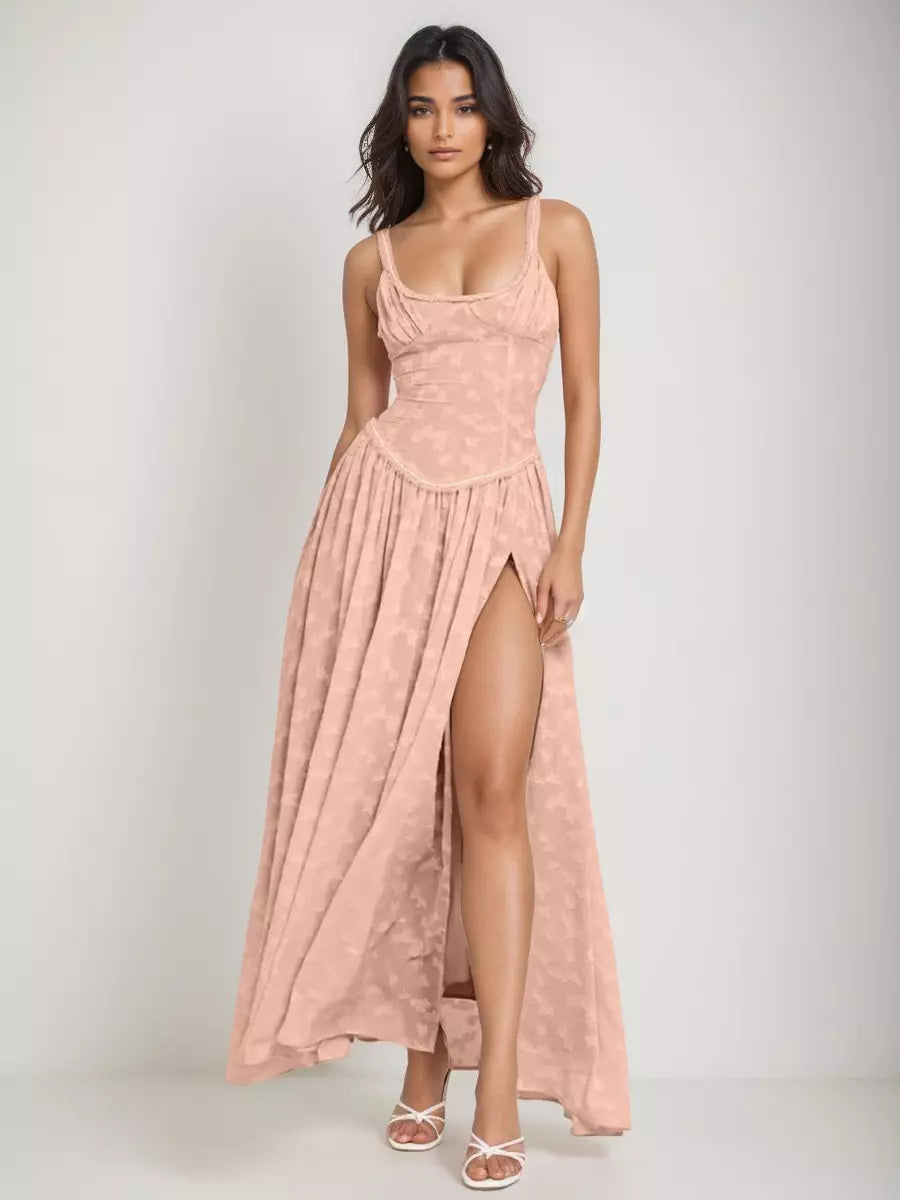 Elegant A-line Square Collar Sleeveless Boho Strap Maxi Dress