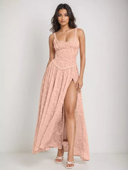 Elegant A-line Square Collar Sleeveless Boho Strap Maxi Dress