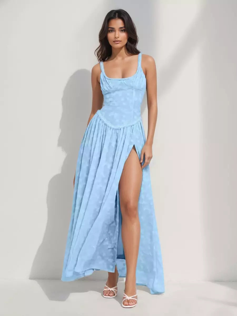 Elegant A-line Square Collar Sleeveless Boho Strap Maxi Dress