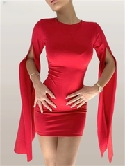 Elegant Above Knee Pullover Long Sleeve Split Mini Dress
