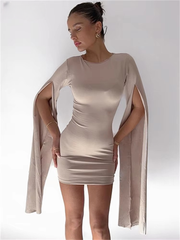Elegant Above Knee Pullover Long Sleeve Split Mini Dress