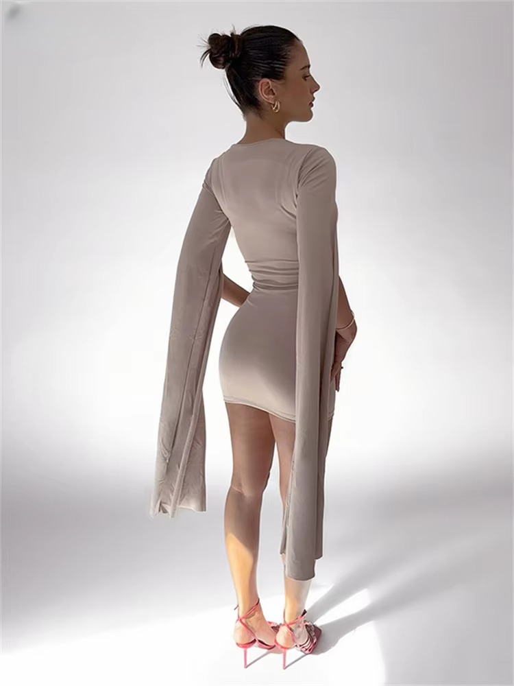Elegant Above Knee Pullover Long Sleeve Split Mini Dress