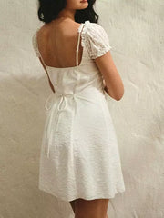 Elegant Adjustable Straps Lace Balloon Short-Sleeved Mini Dress