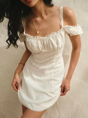 Elegant Adjustable Straps Lace Balloon Short-Sleeved Mini Dress