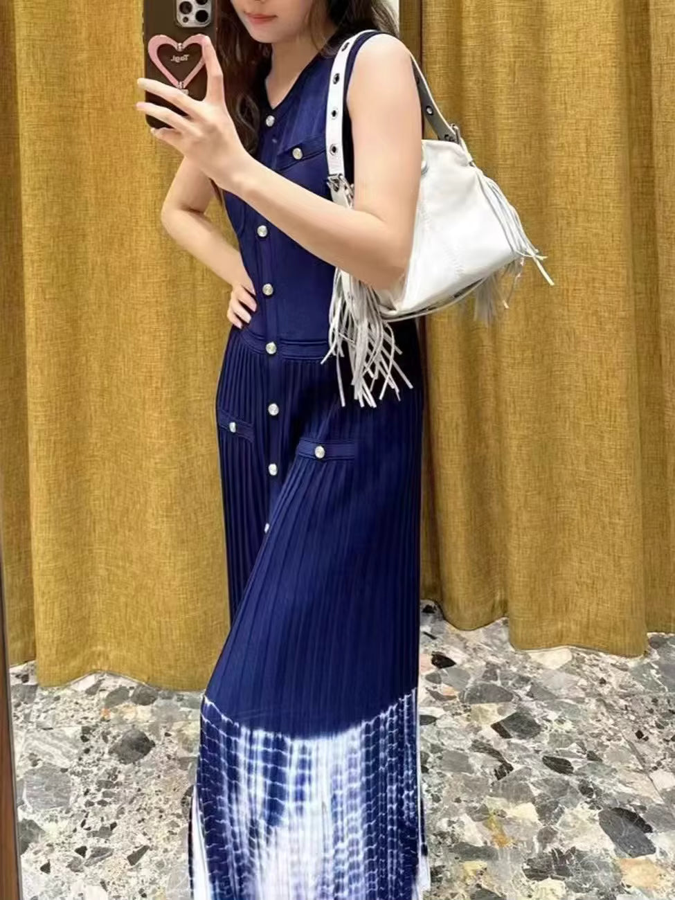 Elegant Advanced Design Knitted Unique Gradient Tie Dyeing Maxi Dress