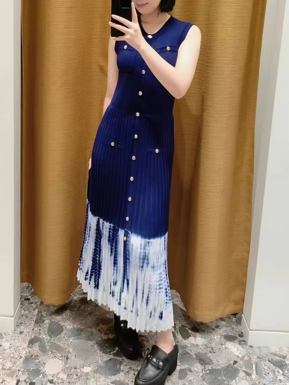 Elegant Advanced Design Knitted Unique Gradient Tie Dyeing Maxi Dress
