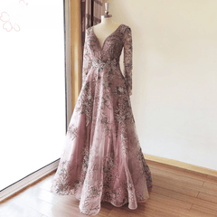 Elegant Aline V Neck Long Sleeves Evening Party Dresses