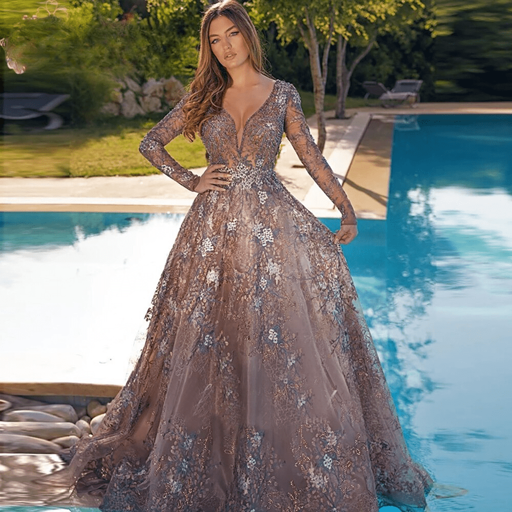 Elegant Aline V Neck Long Sleeves Evening Party Dresses