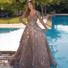 Elegant Aline V Neck Long Sleeves Evening Party Dresses
