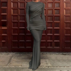 Elegant Ankle-Length Silky Slim Fit Long Sleeve Robe Maxi Dress